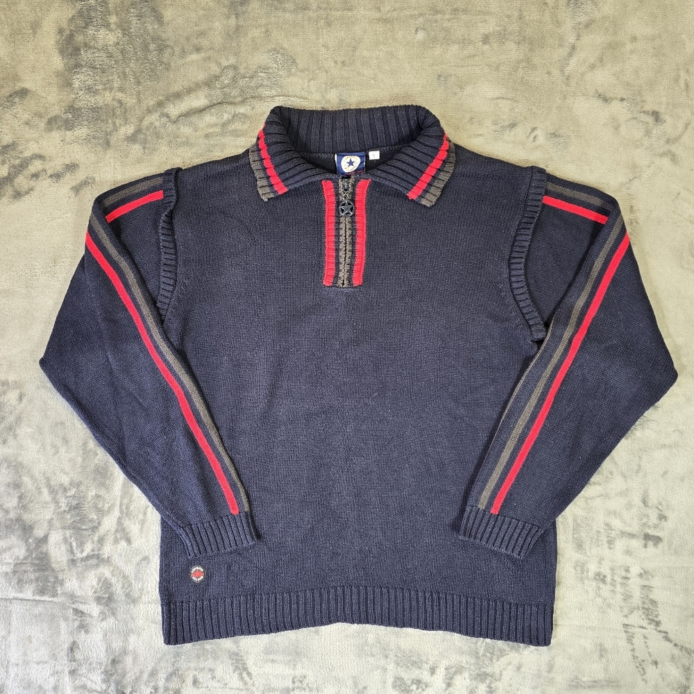 Vintage Converse 1/4 Zip Navy Pullover Sweater Size Small Navy Stripes
